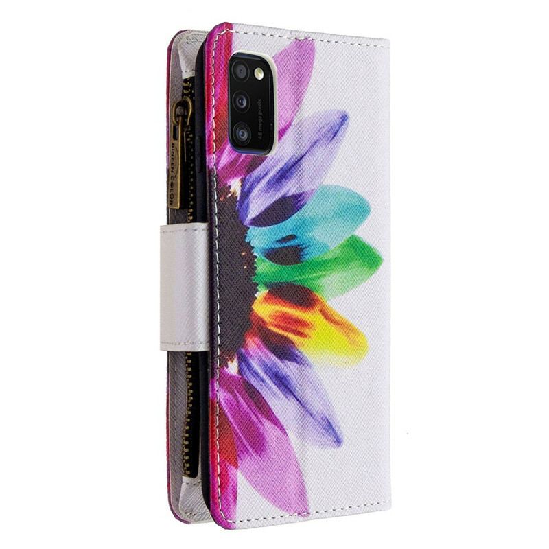 Læder Cover Samsung Galaxy A41 Blomsterlomme Med Lynlås