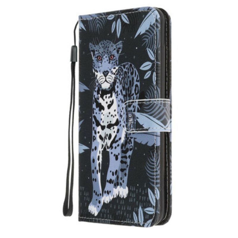 Læder Cover Samsung Galaxy A41 Med Snor Strappy Leopard