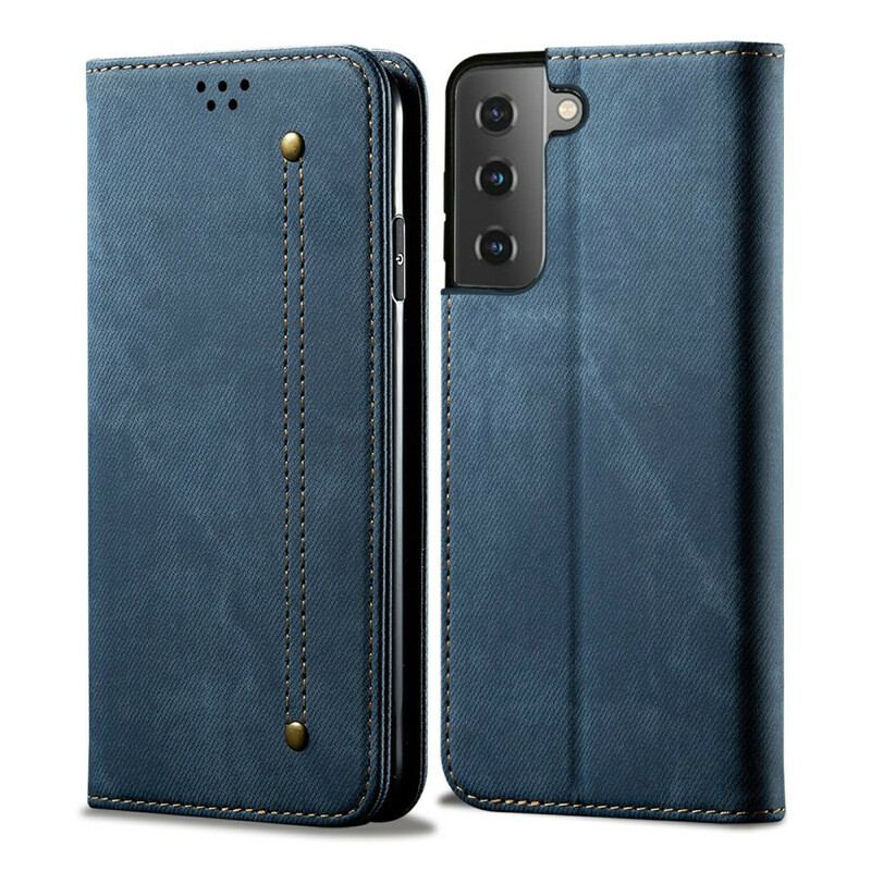 Cover Samsung Galaxy S21 5G Flip Cover Denim Stof