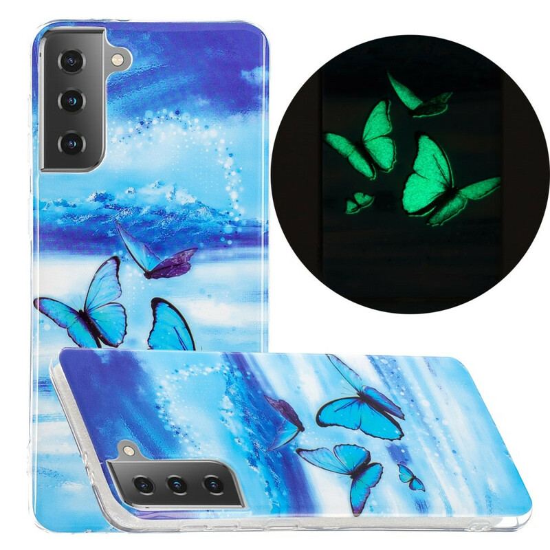 Cover Samsung Galaxy S21 5G Fluorescerende Sommerfugle-serien