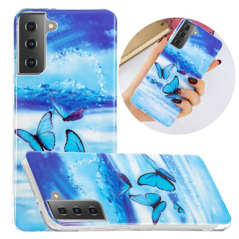 Cover Samsung Galaxy S21 5G Fluorescerende Sommerfugle-serien