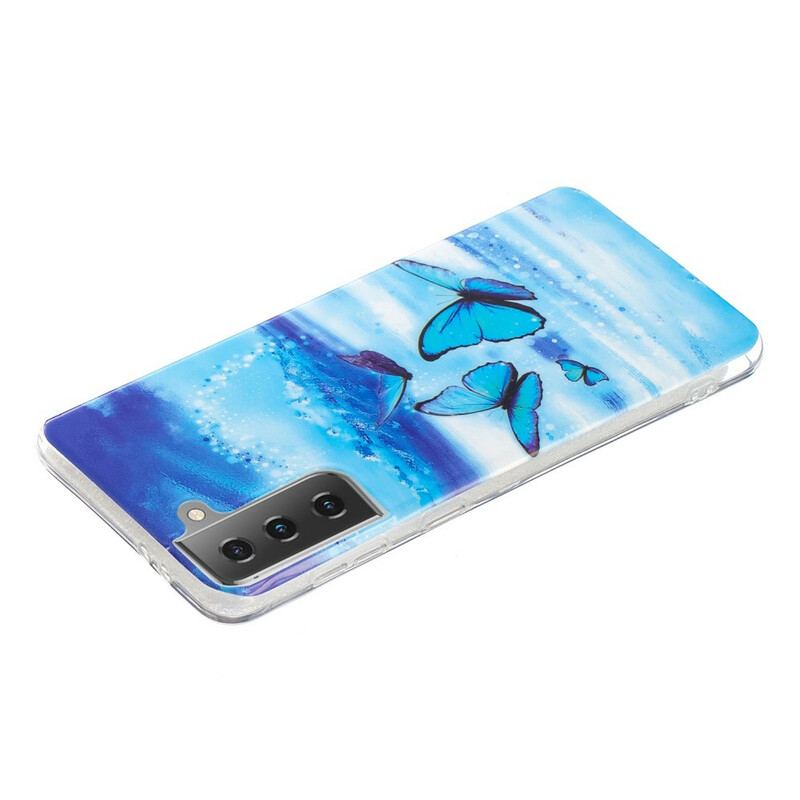 Cover Samsung Galaxy S21 5G Fluorescerende Sommerfugle-serien