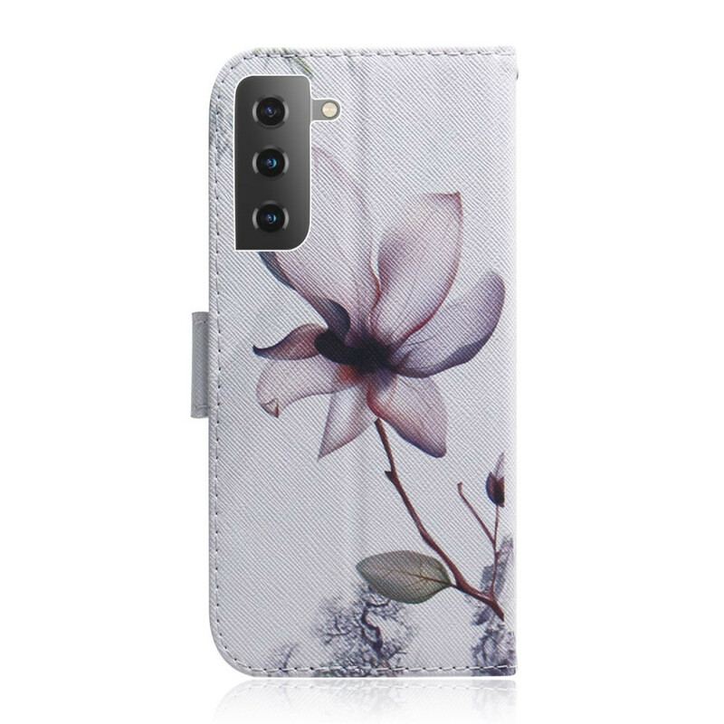 Flip Cover Samsung Galaxy S21 5G Blomst Støvet Pink