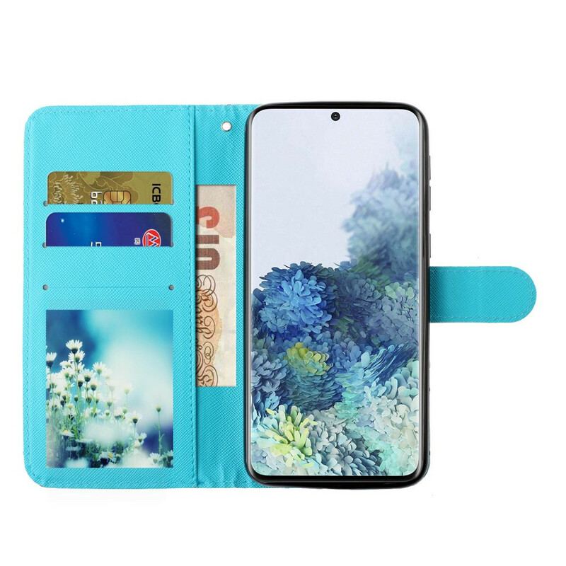 Flip Cover Samsung Galaxy S21 5G Lette Pletsommerfugle Med Snor