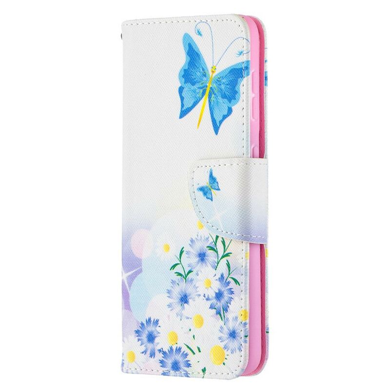 Flip Cover Samsung Galaxy S21 5G Malede Sommerfugle Og Blomster