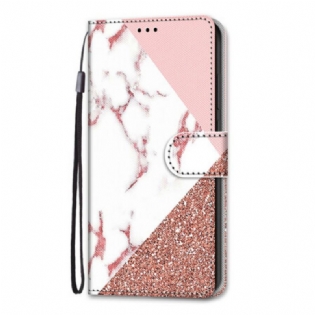 Flip Cover Samsung Galaxy S21 5G Marmor Og Glitter Trekant