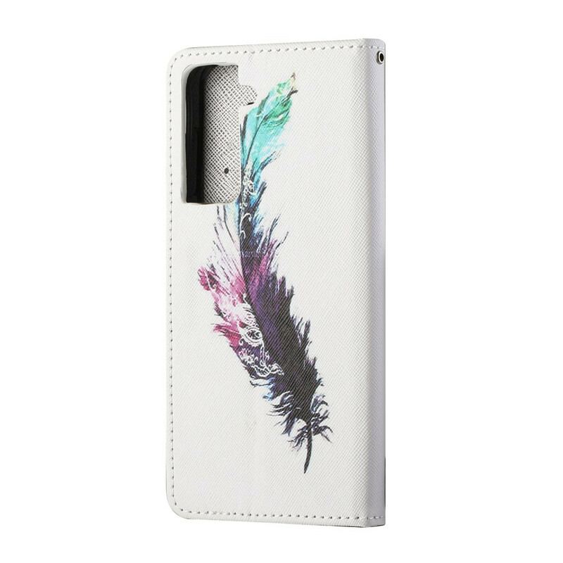 Flip Cover Samsung Galaxy S21 5G Med Snor Fjer Med Snor