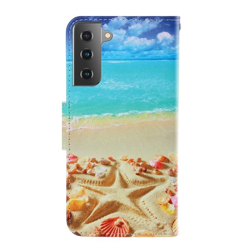 Flip Cover Samsung Galaxy S21 5G Med Snor Lanyard Beach