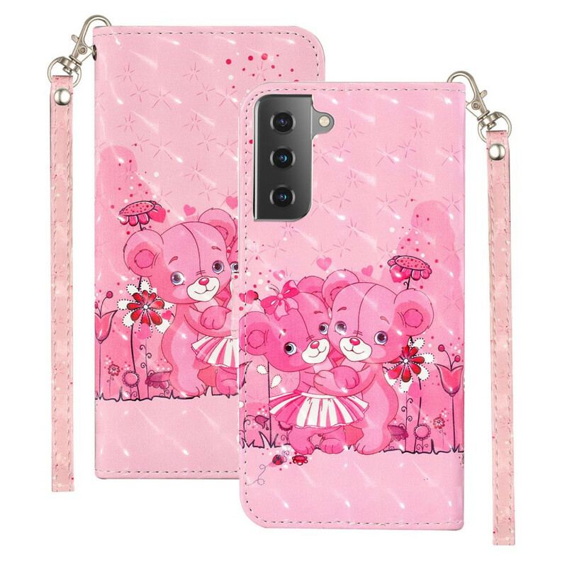 Flip Cover Samsung Galaxy S21 5G Med Snor Lette Plettede Bamser Med Rem