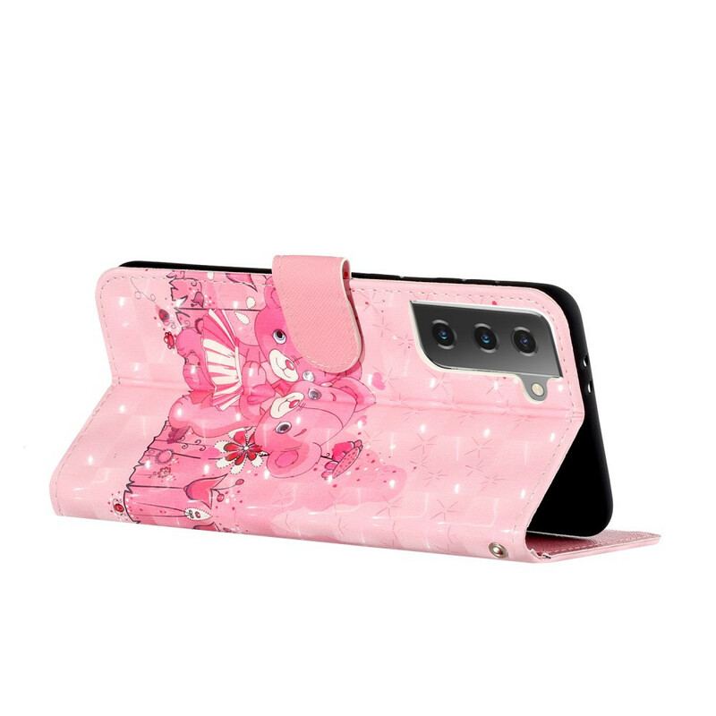 Flip Cover Samsung Galaxy S21 5G Med Snor Lette Plettede Bamser Med Rem