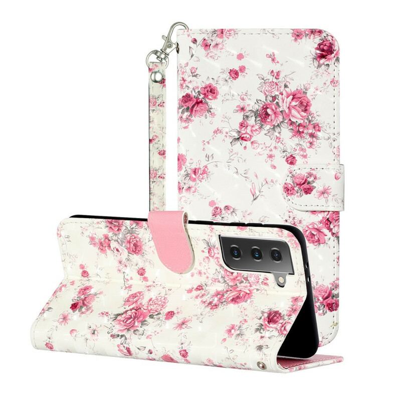 Flip Cover Samsung Galaxy S21 5G Med Snor Strap Light Spot Flowers