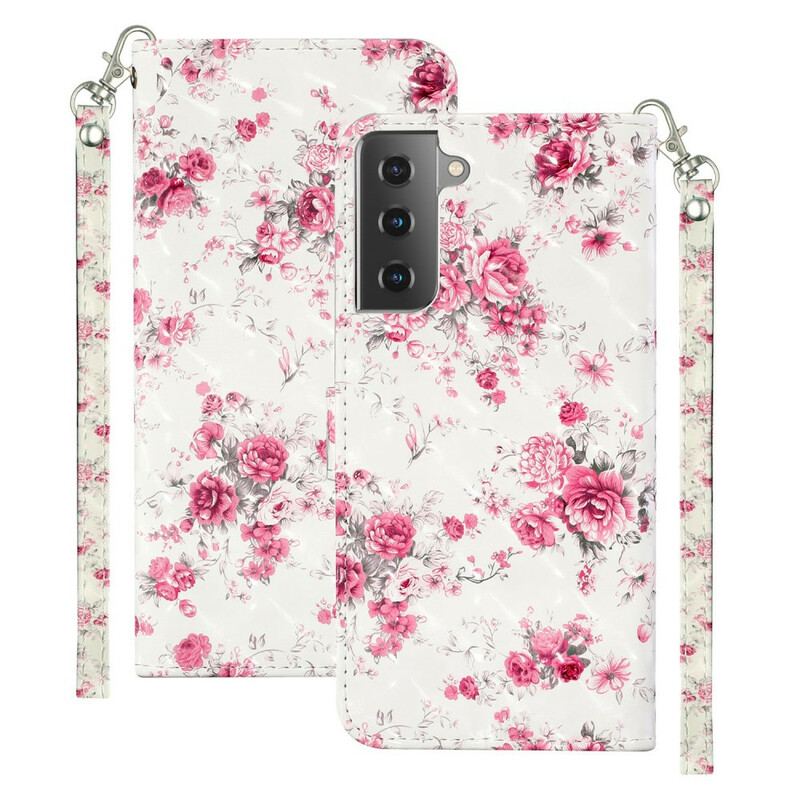 Flip Cover Samsung Galaxy S21 5G Med Snor Strap Light Spot Flowers