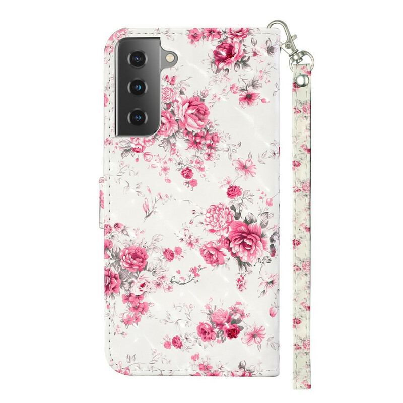 Flip Cover Samsung Galaxy S21 5G Med Snor Strap Light Spot Flowers