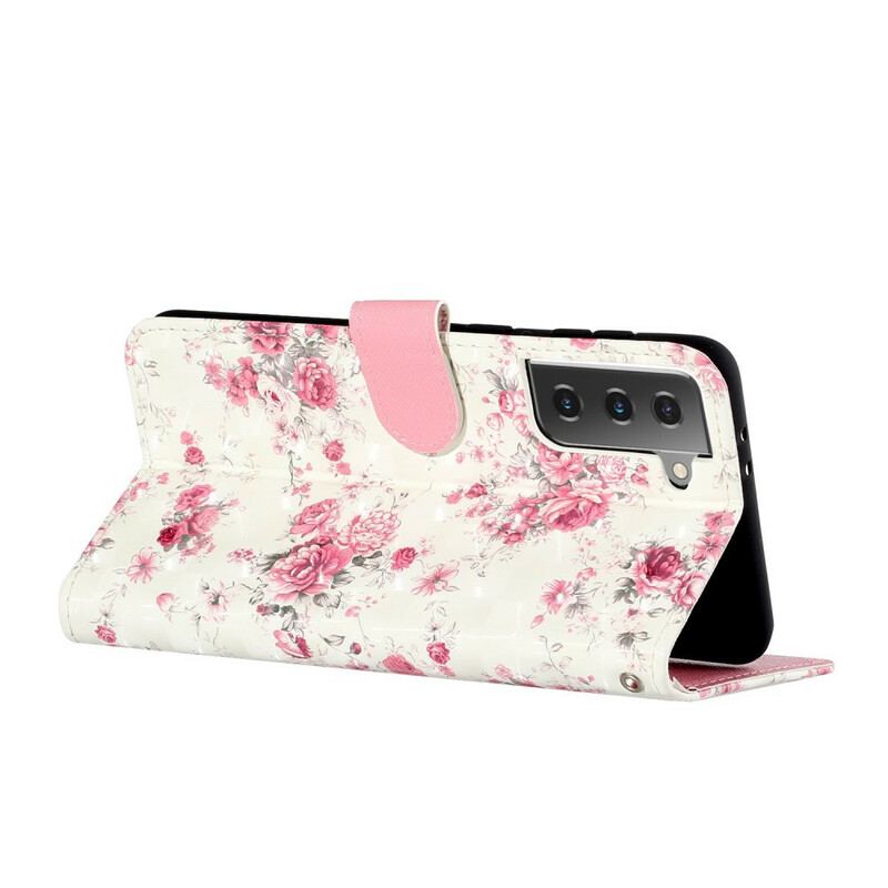 Flip Cover Samsung Galaxy S21 5G Med Snor Strap Light Spot Flowers