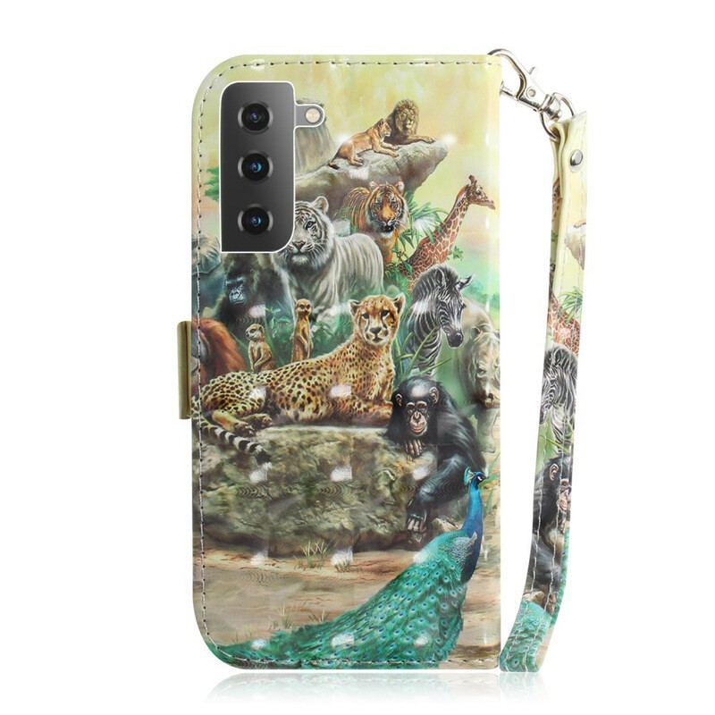 Flip Cover Samsung Galaxy S21 5G Med Snor Thong Safari Dyr