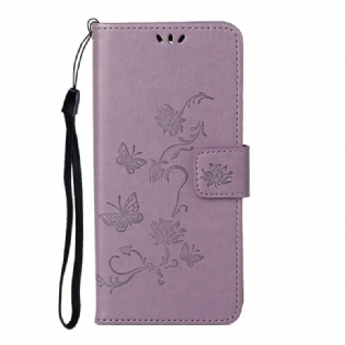 Flip Cover Samsung Galaxy S21 5G Med Snor Thong Sommerfugle Og Blomster