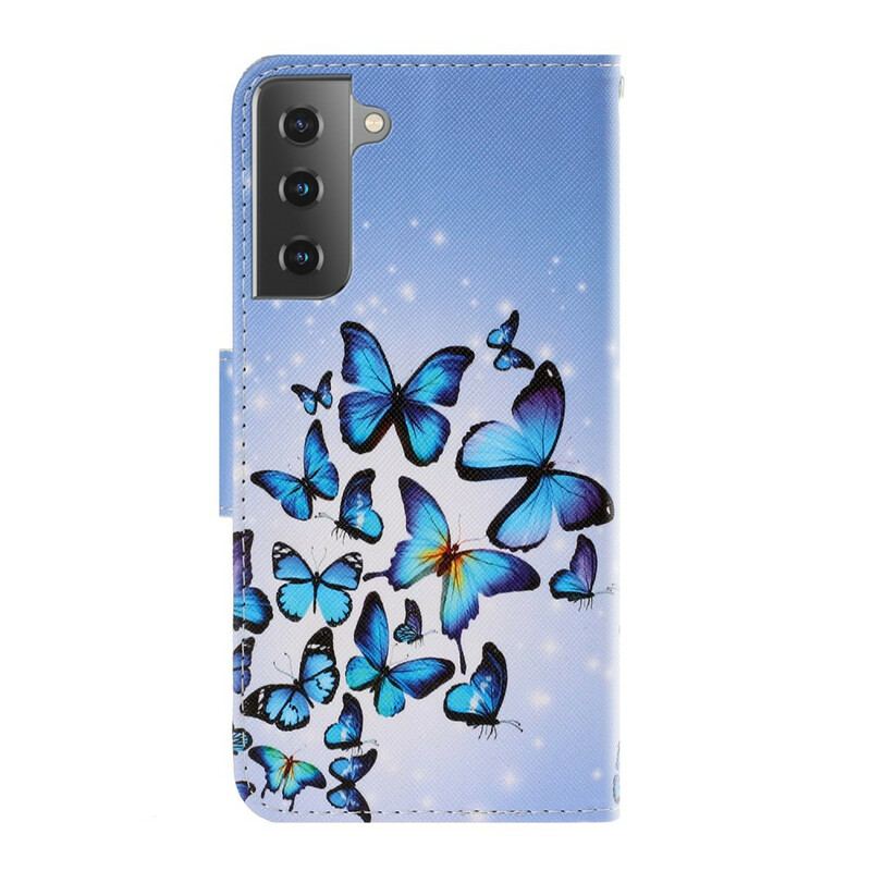 Flip Cover Samsung Galaxy S21 5G Med Snor Variationer Af Sommerfuglesrem