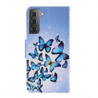 Flip Cover Samsung Galaxy S21 5G Med Snor Variationer Af Sommerfuglesrem