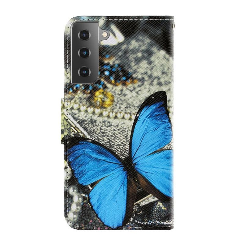 Flip Cover Samsung Galaxy S21 5G Med Snor Variationer Af Sommerfuglesrem