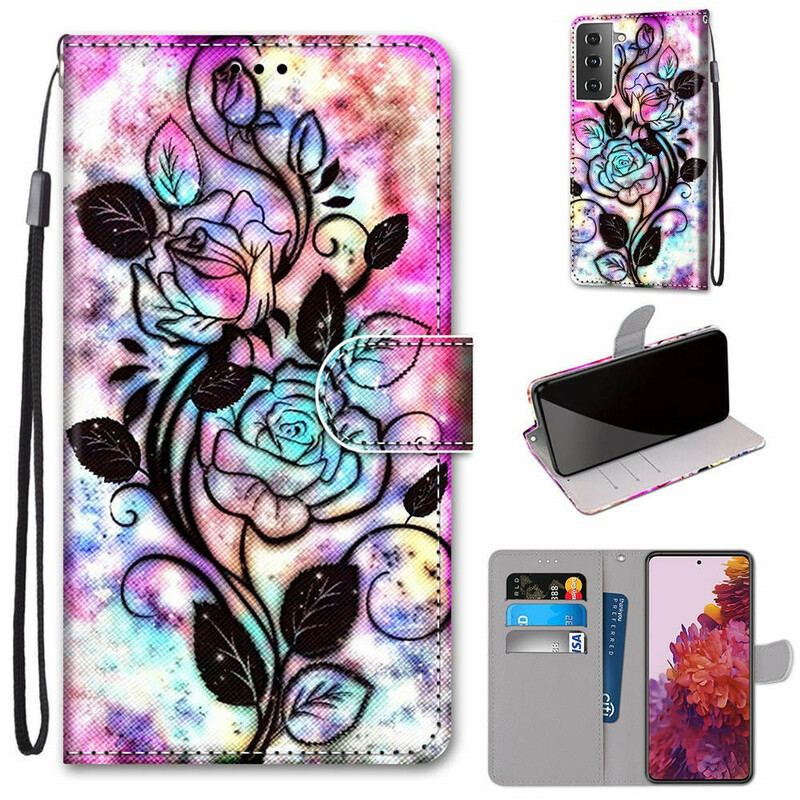 Flip Cover Samsung Galaxy S21 5G Neon Blomster