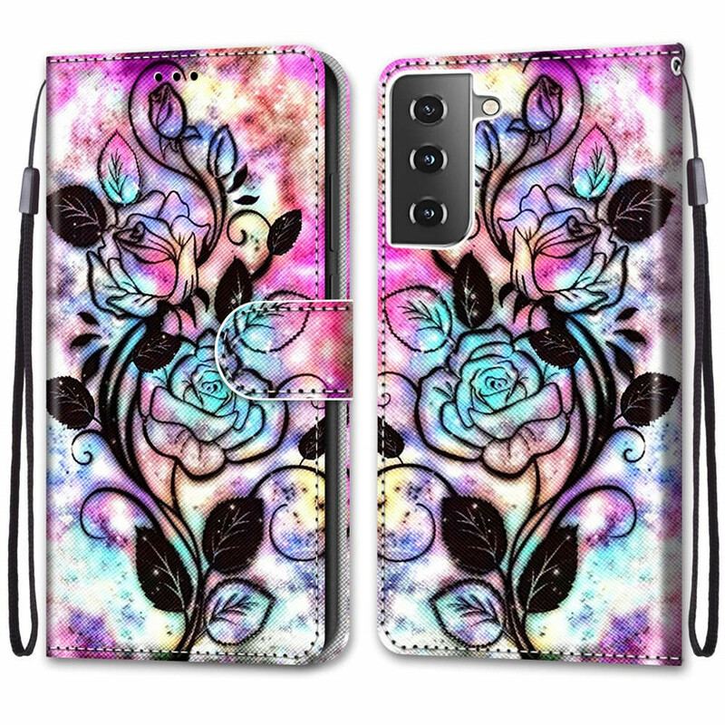 Flip Cover Samsung Galaxy S21 5G Neon Blomster