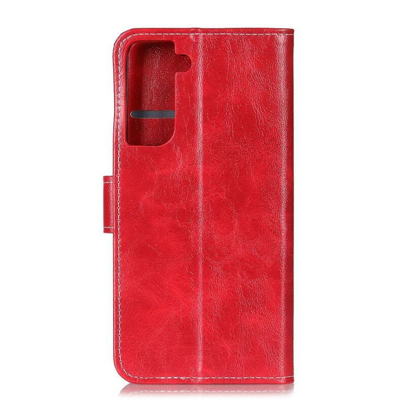 Flip Cover Samsung Galaxy S21 5G Skinnende Og Synlige Sømme