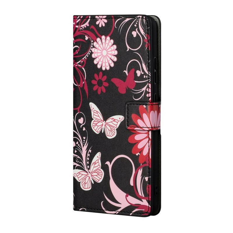 Flip Cover Samsung Galaxy S21 5G Sommerfugle Og Blomster