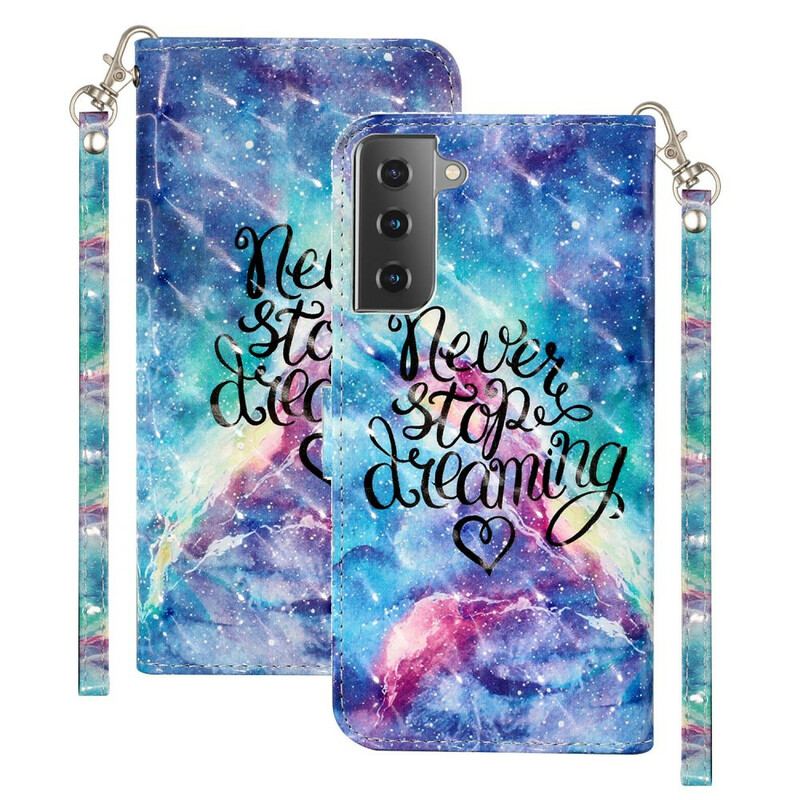 Flip Cover Samsung Galaxy S21 5G Stop Aldrig Med Lanyard