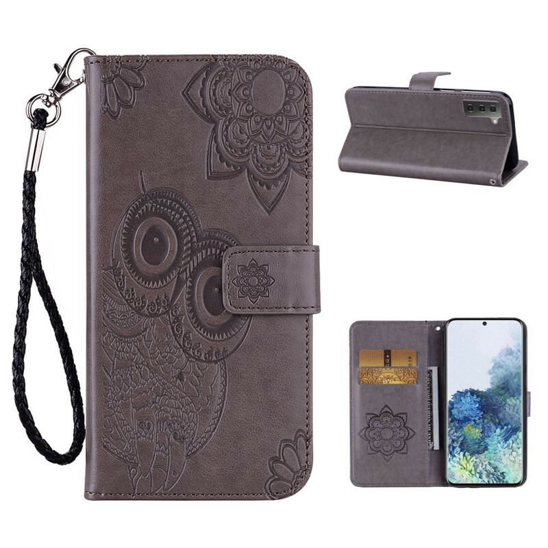 Flip Cover Samsung Galaxy S21 5G Ugle Mandala Og Lanyard