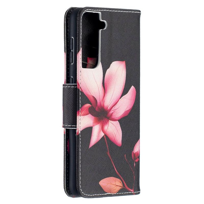 Læder Cover Samsung Galaxy S21 5G Lyserød Blomst