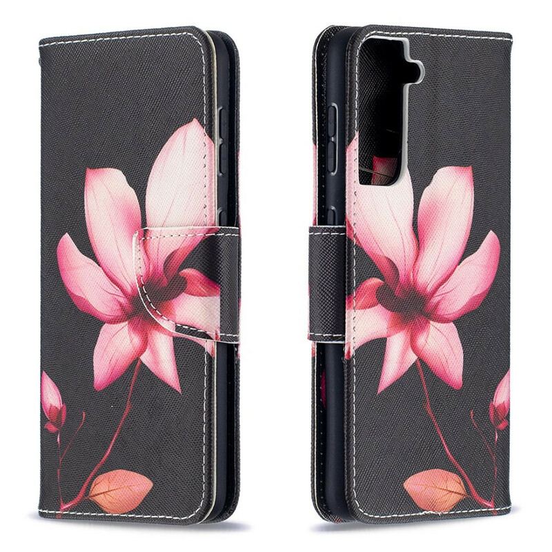 Læder Cover Samsung Galaxy S21 5G Lyserød Blomst