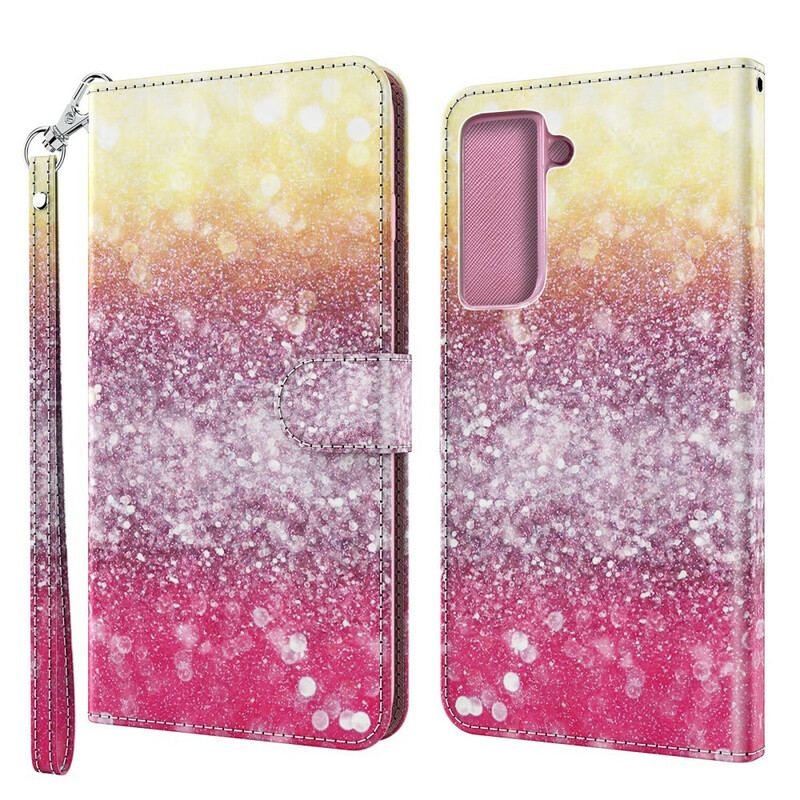 Læder Cover Samsung Galaxy S21 5G Magenta Glitter Gradient