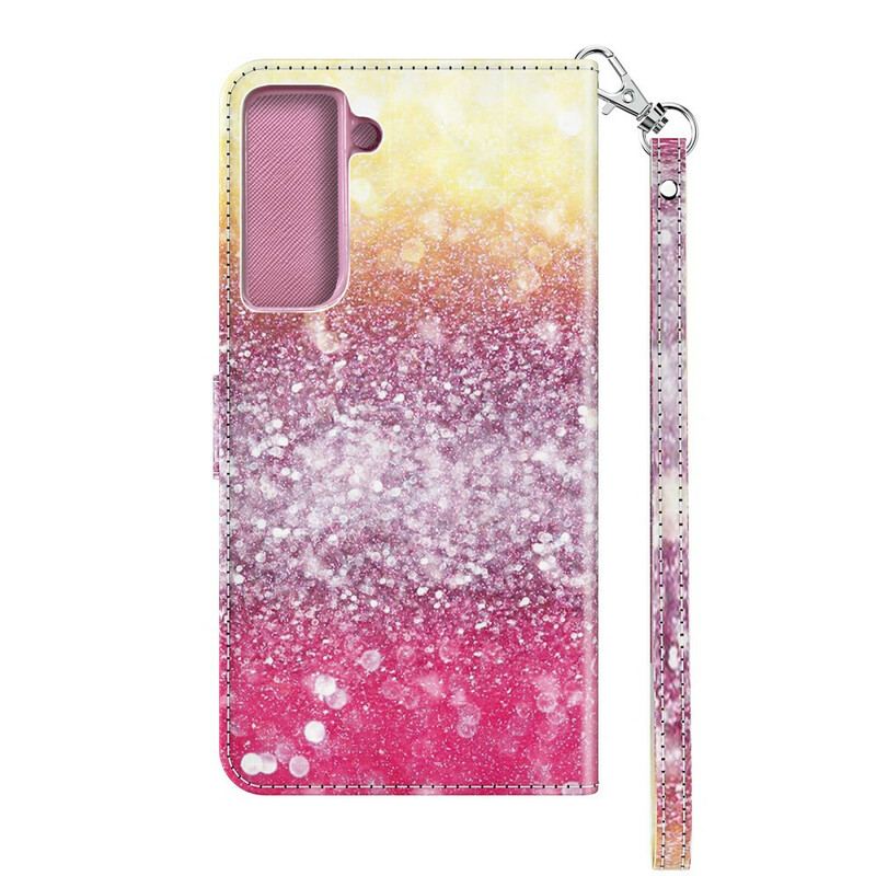 Læder Cover Samsung Galaxy S21 5G Magenta Glitter Gradient