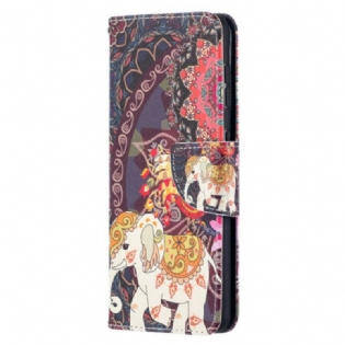 Læder Cover Samsung Galaxy S21 5G Mandala Med Etniske Elefanter