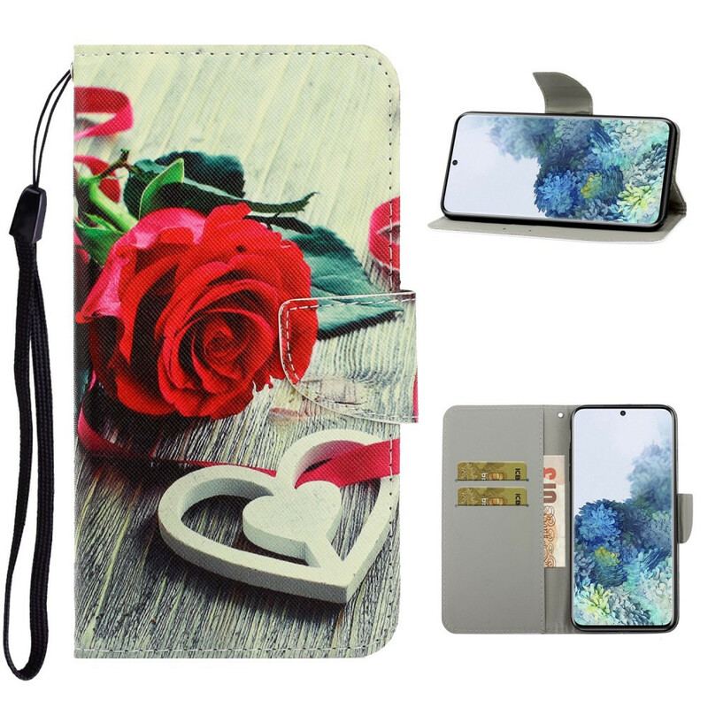 Læder Cover Samsung Galaxy S21 5G Med Snor Farverige Strappy Blomster