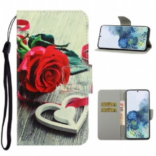 Læder Cover Samsung Galaxy S21 5G Med Snor Farverige Strappy Blomster