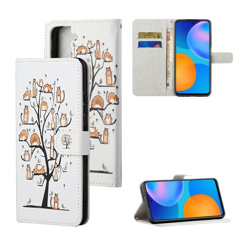 Læder Cover Samsung Galaxy S21 5G Med Snor Funky Cats Med Rem