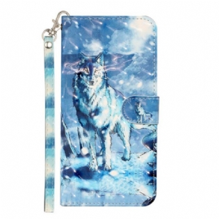 Læder Cover Samsung Galaxy S21 5G Med Snor Wolf Light Spotlights Med Rem