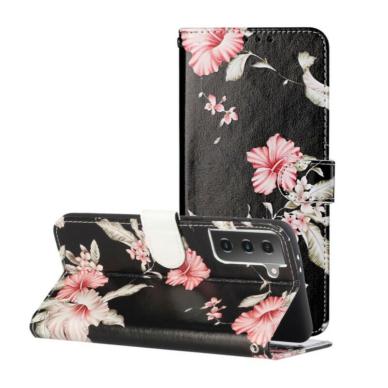 Læder Cover Samsung Galaxy S21 5G Skøre Blomster