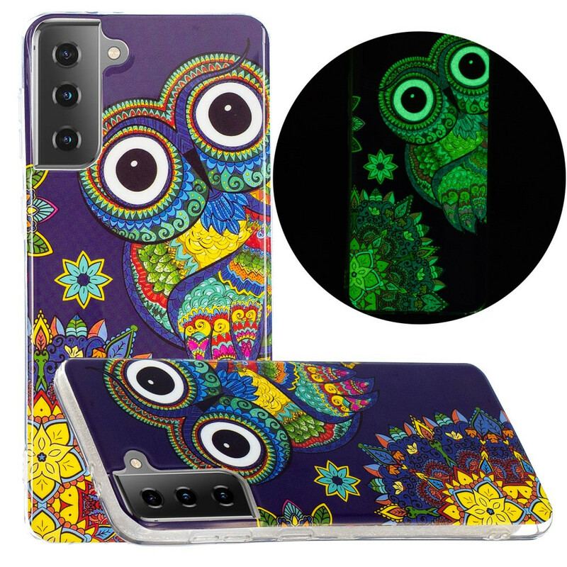 Mobilcover Samsung Galaxy S21 5G Fluorescerende Ugle Mandala