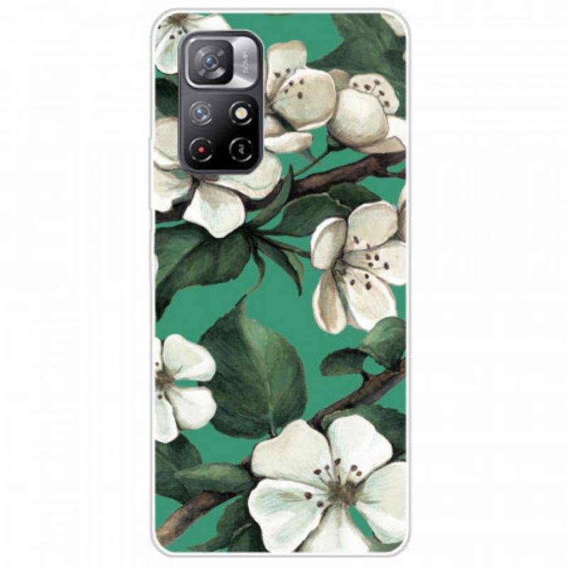 Cover Poco M4 Pro 5G Malede Hvide Blomster