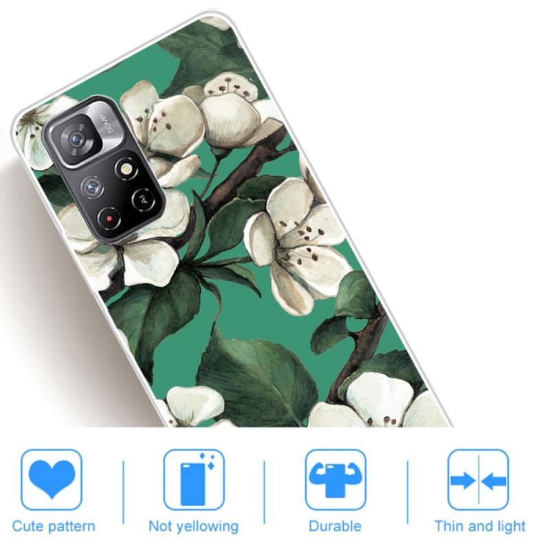 Cover Poco M4 Pro 5G Malede Hvide Blomster