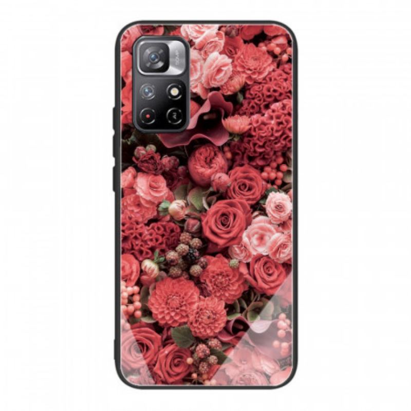 Cover Poco M4 Pro 5G Rose Blomster Hærdet Glas