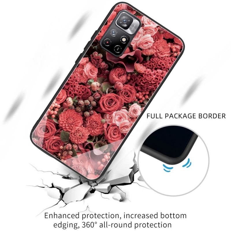 Cover Poco M4 Pro 5G Rose Blomster Hærdet Glas