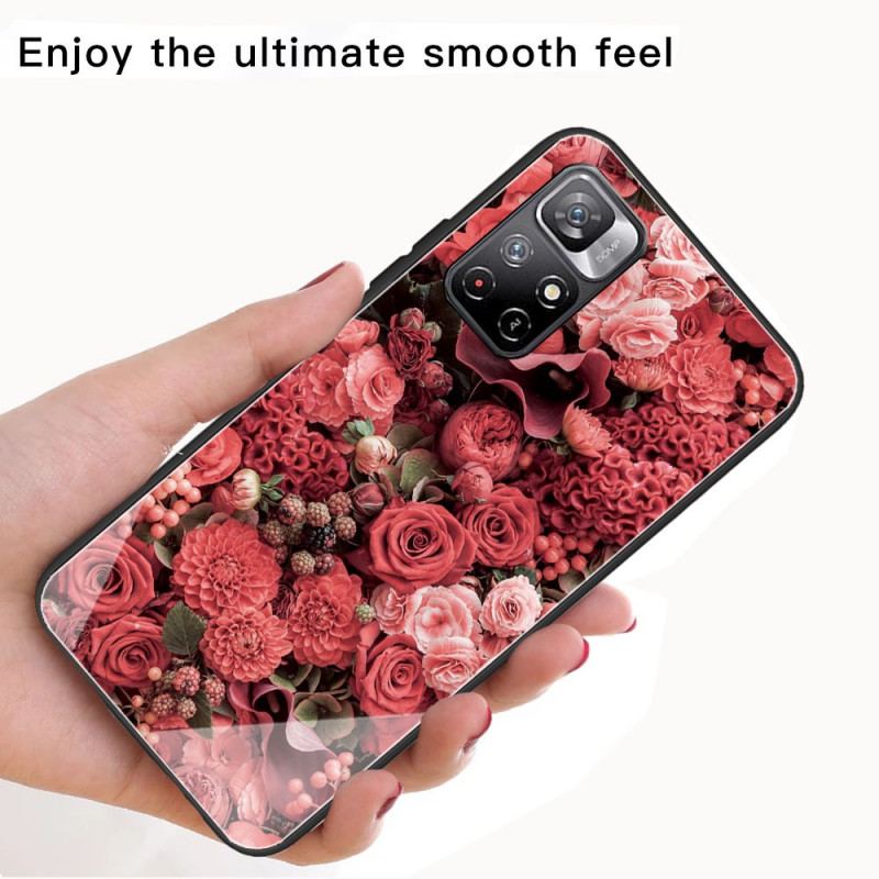 Cover Poco M4 Pro 5G Rose Blomster Hærdet Glas