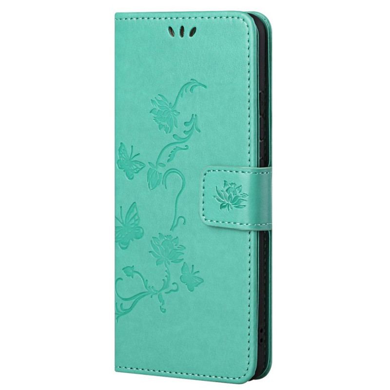 Flip Cover Poco M4 Pro 5G Asiatiske Sommerfugle Og Blomster