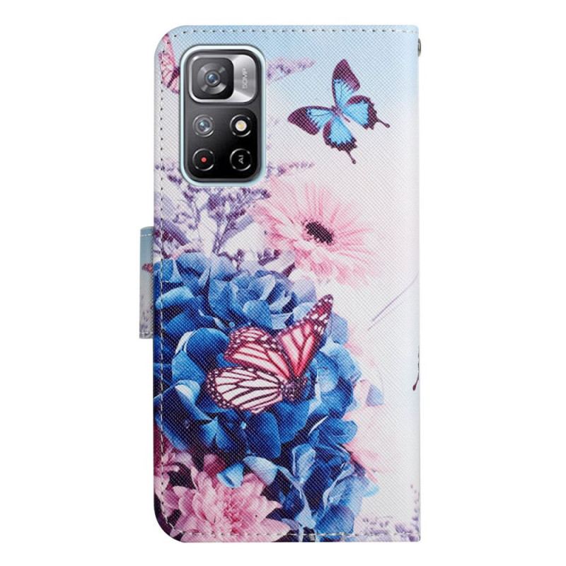 Flip Cover Poco M4 Pro 5G Buket Af Blomster Og Sommerfugle