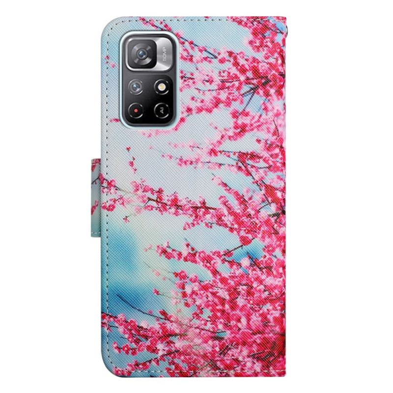 Flip Cover Poco M4 Pro 5G Med Snor Blomstrende Gren Med Rem