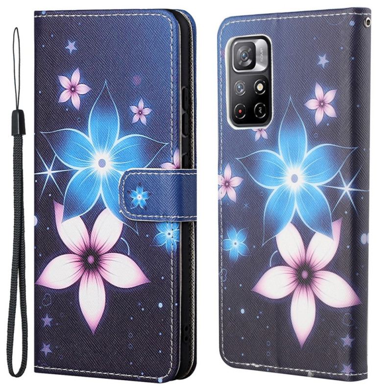 Flip Cover Poco M4 Pro 5G Med Snor Lunar Strap Blomster