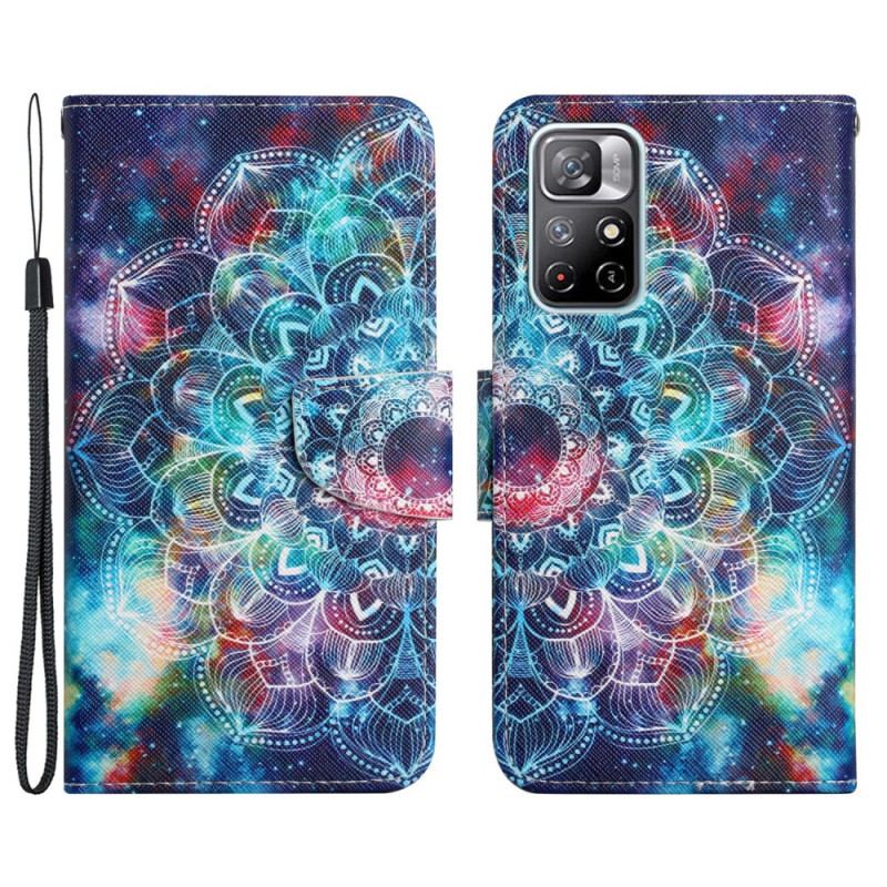 Læder Cover Poco M4 Pro 5G Med Snor Prangende Halv Mandala Strappy